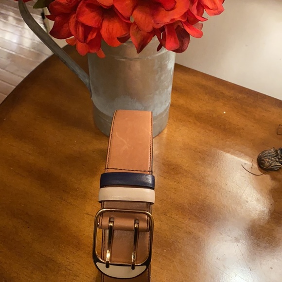 Ann Taylor Wide Leather Trouser Belt. Medium,Tan, Navy, Gold Excellent Condition - Picture 7 of 12